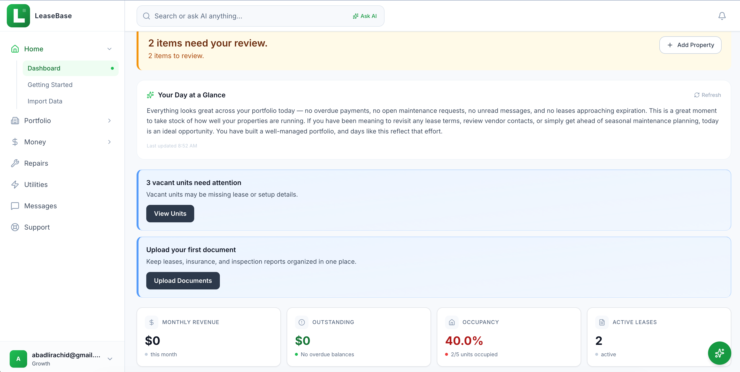 LeaseBase dashboard overview
